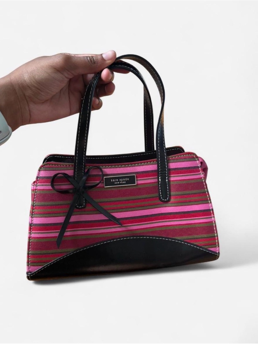 kate spade Pink and green Striped Top-Handle Satchel